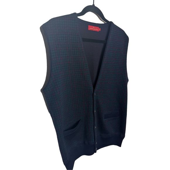Giovanni Valentino Houndstooth Green Red Holiday Sweater Vest Sz 48 Men's - Picture 4 of 6